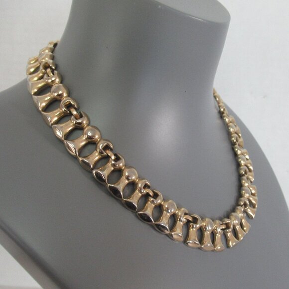 Vintage MONET Gold Tone Tassel Link Choker Necklace Statement Necklace 16" - Picture 2 of 10